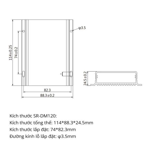SRNE SR-DM120-W – Bộ điều khiển sạc năng lượng mặt trời MPPT tích hợp Step-up LED Driver, chống nước IP67