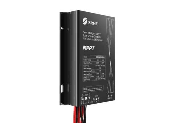 SRNE SR-DM120-W – Bộ điều khiển sạc năng lượng mặt trời MPPT tích hợp Step-up LED Driver, chống nước IP67