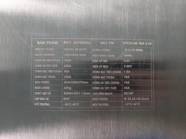 Pin Lithium PT-BAT-24V200Ah – Vỏ Inox 304, Chuẩn IP67
