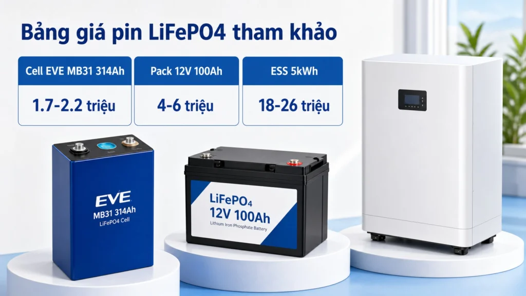 Bảng giá pin LiFePO4 cell EVE pack 12V ESS tham khảo Việt Nam