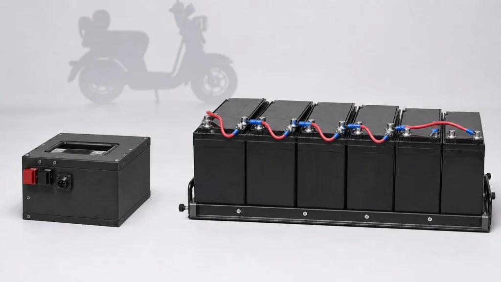 So sánh pack pin LiFePO4 60V với ắc quy chì 60V cùng dung lượng về kích thước và cân nặng