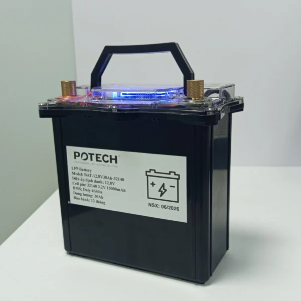Pin Lithium LiFePO4 12V 30Ah 384Wh – Nhẹ 4kg, Màn Hình LCD, Cho Loa Kéo Và Thiết Bị Di Động