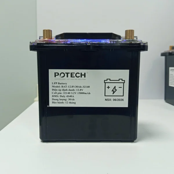 Pin Lithium LiFePO4 12V 30Ah 384Wh – Nhẹ 4kg, Màn Hình LCD, Cho Loa Kéo Và Thiết Bị Di Động