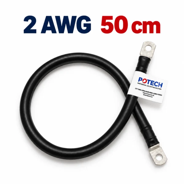 Dây điện bấm cos hai đầu 2 AWG màu đen dài 50 cm