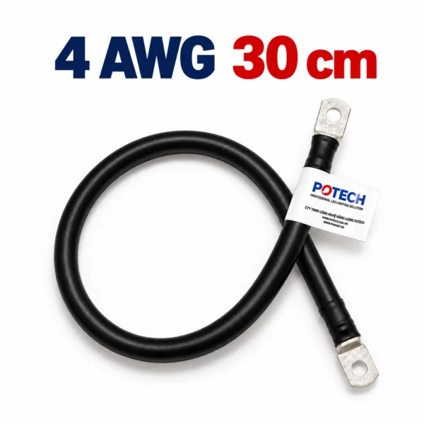 Dây điện bấm cos hai đầu 4 AWG màu đen dài 30 cm