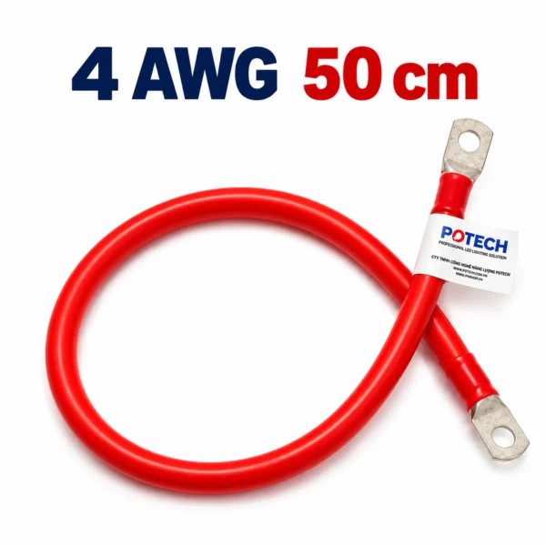 Dây điện bấm cos hai đầu 4 AWG màu đỏ dài 50 cm