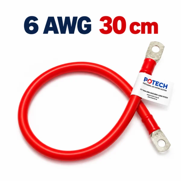 Dây điện bấm cos hai đầu 6 AWG màu đỏ dài 30 cm