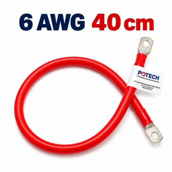 Dây điện bấm cos hai đầu 6 AWG màu đỏ dài 40 cm