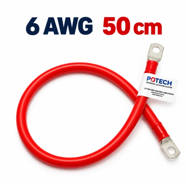 Dây điện bấm cos hai đầu 6 AWG màu đỏ dài 50 cm