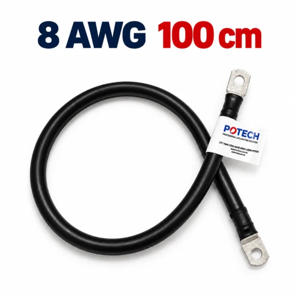 Dây điện bấm cos hai đầu 8 AWG màu đen dài 100 cm