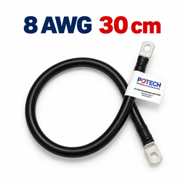 Dây điện bấm cos hai đầu 8 AWG màu đen dài 30 cm