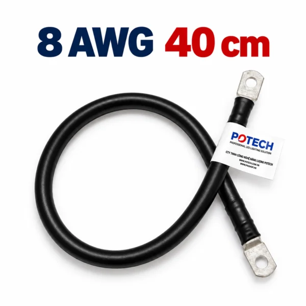 Dây điện bấm cos hai đầu 8 AWG màu đen dài 40 cm