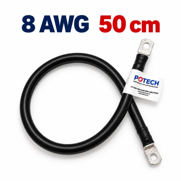 Dây điện bấm cos hai đầu 8 AWG màu đen dài 50 cm