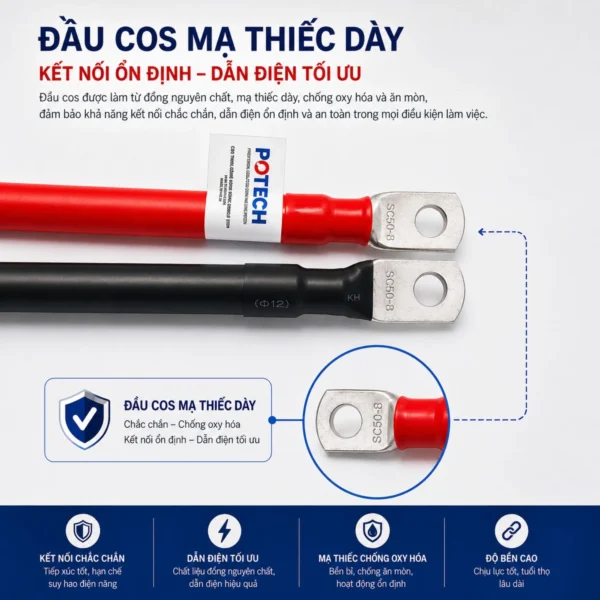 Dây điện bấm cos hai đầu 8 AWG màu đỏ dài 40 cm